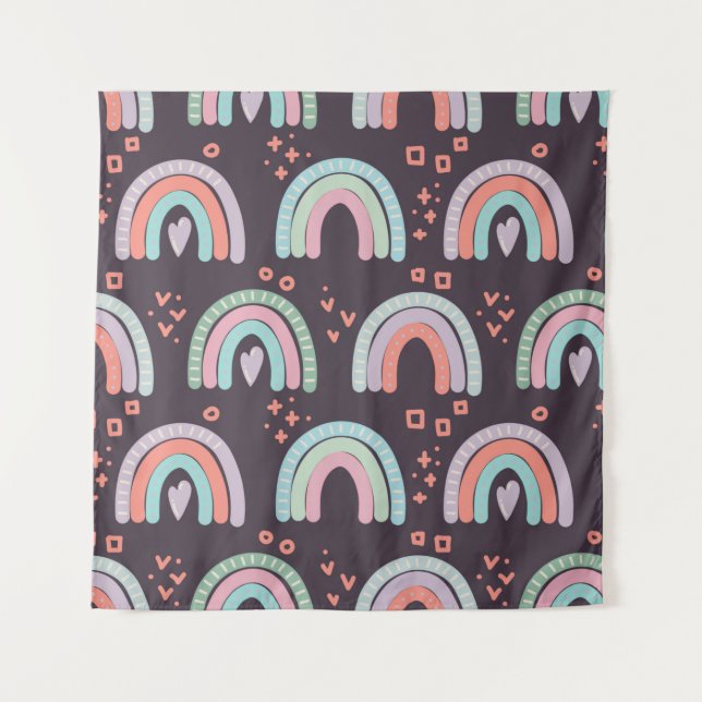  seamless pattern with rainbows and raindrops clip tapestry (Front)