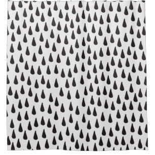 Seamless pattern with raindrops in black on cream shower curtain