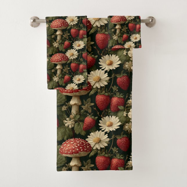 Seamless Pattern with Red Fly Agaric and Flowers Bath Towel Set (Insitu)