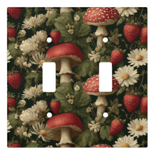 Seamless Pattern with Red Fly Agaric and Flowers Light Switch Cover