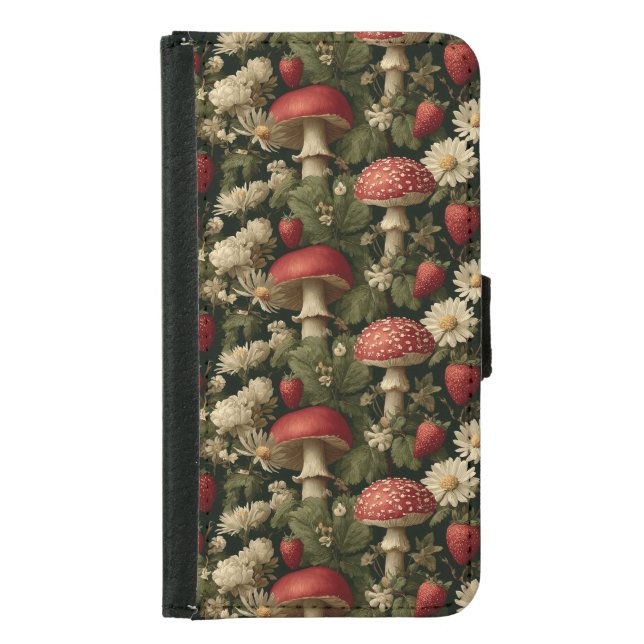 Seamless Pattern with Red Fly Agaric and Flowers Samsung Galaxy Wallet Case (Front)