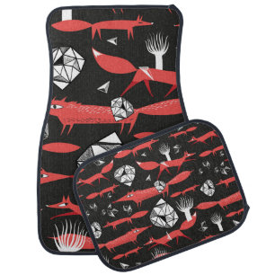 Seamless pattern with red foxes on a dark backgrou car floor mat