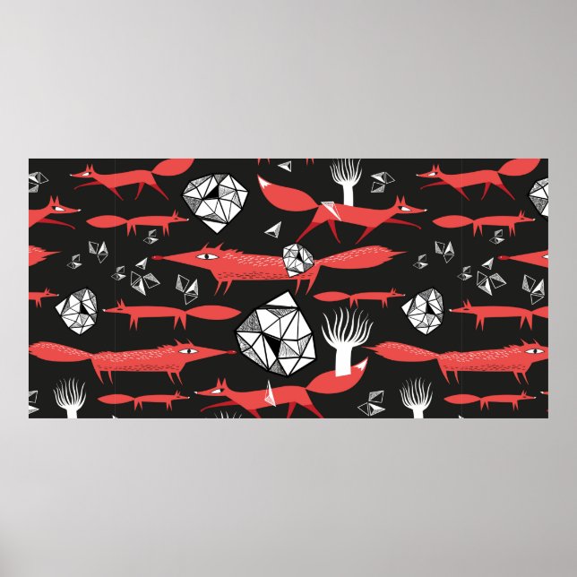 Seamless pattern with red foxes on a dark backgrou poster (Front)