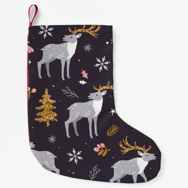  seamless pattern with reindeer, fir trees and sno small christmas stocking (Front)