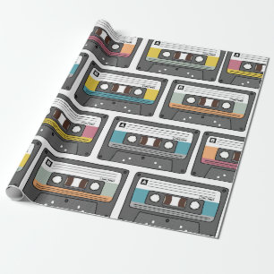 Seamless pattern with retro cassette tapes in dood wrapping paper