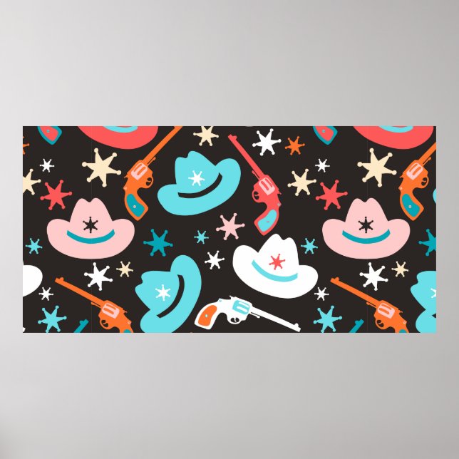 Seamless pattern with revolvers, cowboy hats and s poster (Front)