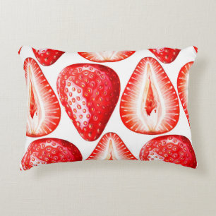 Seamless pattern with ripe strawberries on white b accent pillow