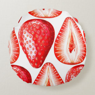 Seamless pattern with ripe strawberries on white b round pillow