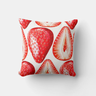 Seamless pattern with ripe strawberries on white b throw pillow