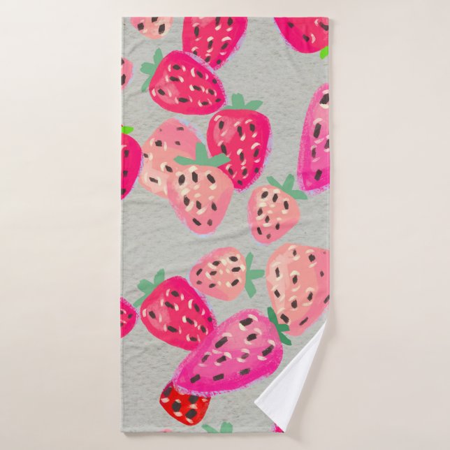 Seamless pattern with ripe strawberry. Hand drawn  Bath Towel (Bath Towel)