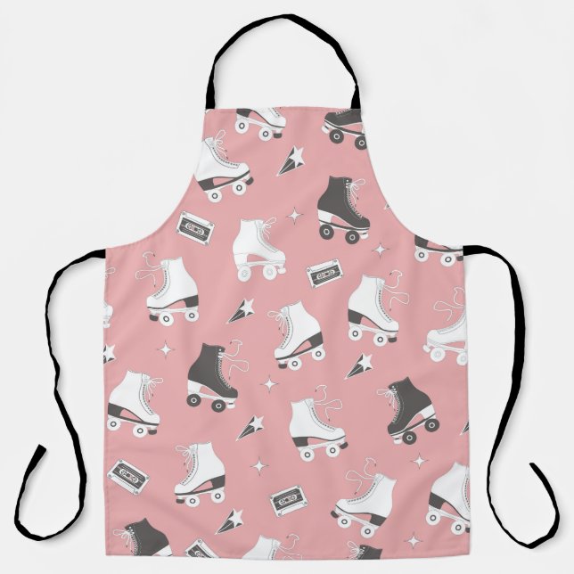 Seamless pattern with roller skates and cassette t apron (Front)