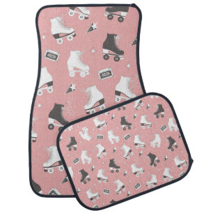 Seamless pattern with roller skates and cassette t car floor mat