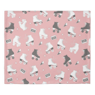 Seamless pattern with roller skates and cassette t duvet cover