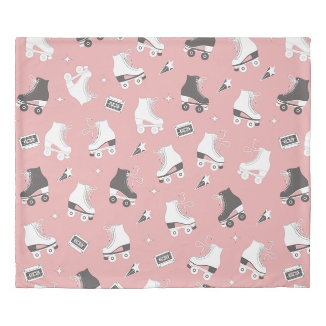 Seamless pattern with roller skates and cassette t duvet cover (Front)