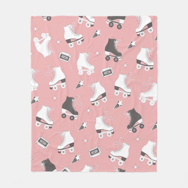 Seamless pattern with roller skates and cassette t fleece blanket (Front)