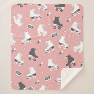 Seamless pattern with roller skates and cassette t sherpa blanket