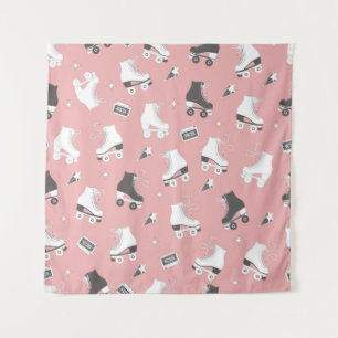 Seamless pattern with roller skates and cassette t tapestry