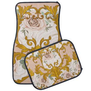 Seamless pattern with roses and baroque golden ele car floor mat