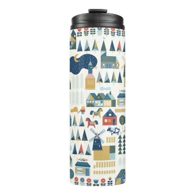 Seamless pattern with scandinavian village in past thermal tumbler (Front)