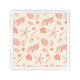 Seamless pattern with sea shells acrylic tray