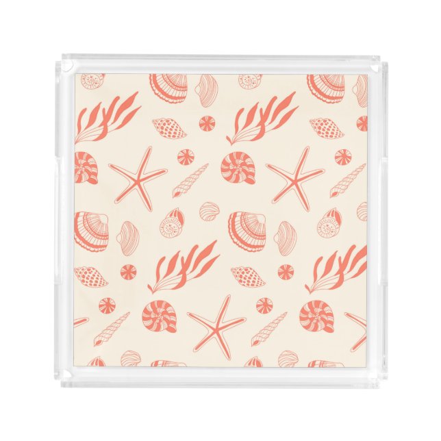 Seamless pattern with sea shells acrylic tray (Front)