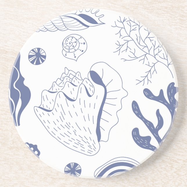 Seamless pattern with sea shells coaster (Front)