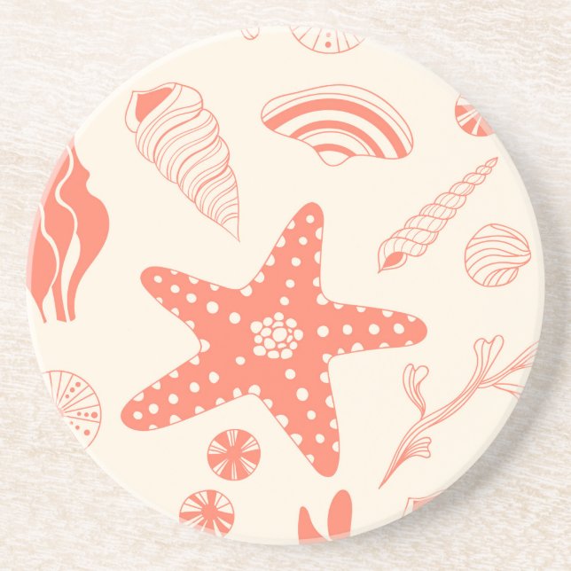 Seamless pattern with sea shells drink coaster (Front)