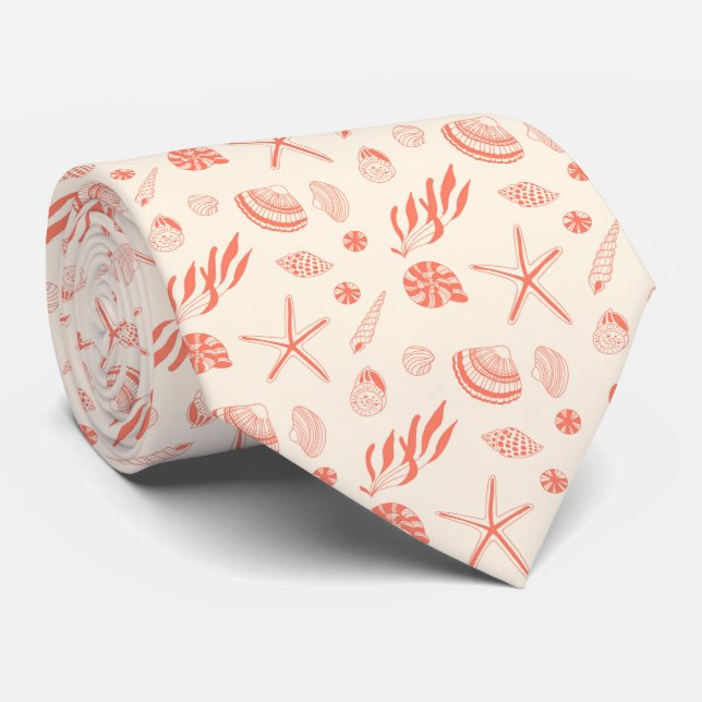 Seamless pattern with sea shells neck tie (Rolled)