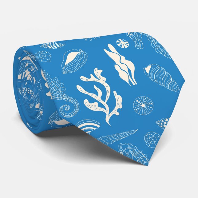 Seamless pattern with sea shells neck tie (Rolled)