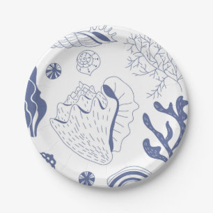 Seamless pattern with sea shells paper plates