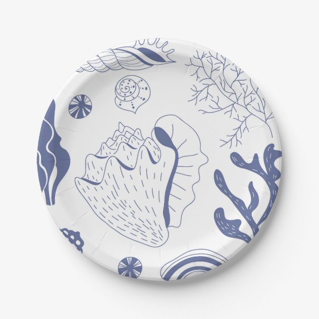 Seamless pattern with sea shells paper plates (Front)