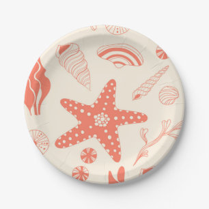 Seamless pattern with sea shells paper plates