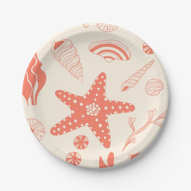 Seamless pattern with sea shells paper plates (Front)