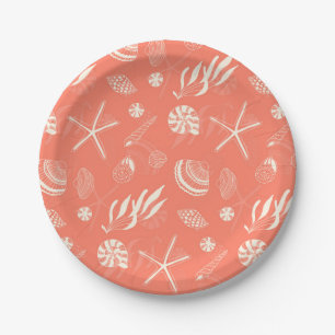 Seamless pattern with sea shells paper plates