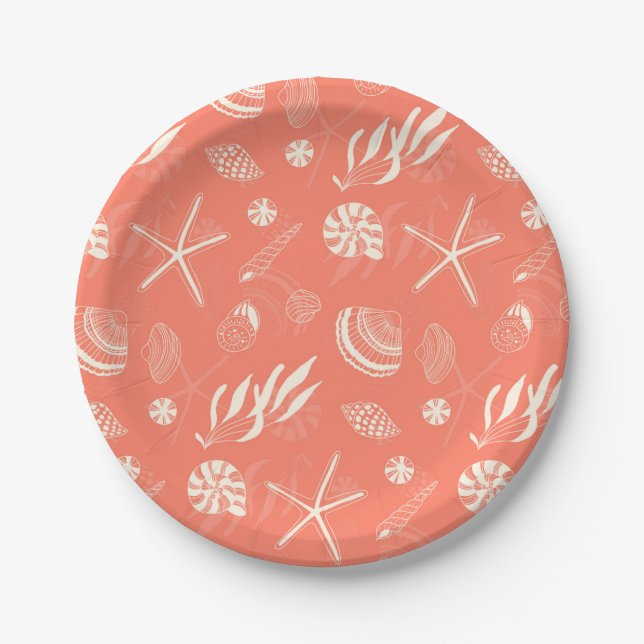 Seamless pattern with sea shells paper plates (Front)