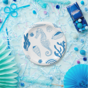 Seamless pattern with sea shells paper plates