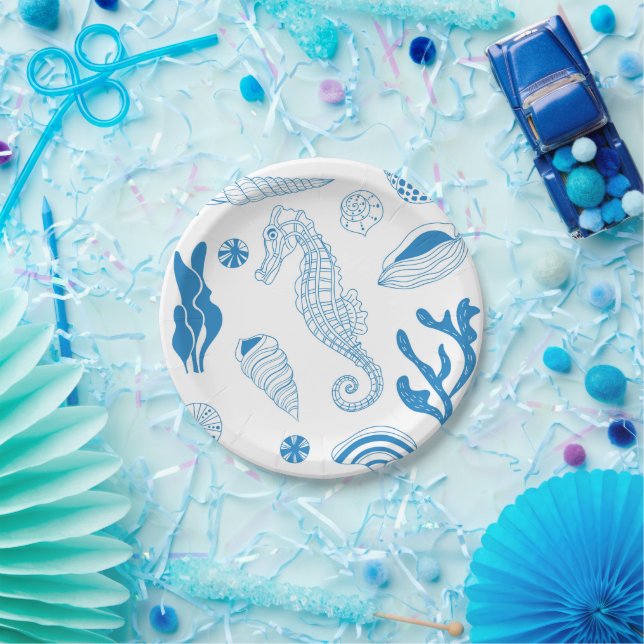 Seamless pattern with sea shells paper plates (Party)