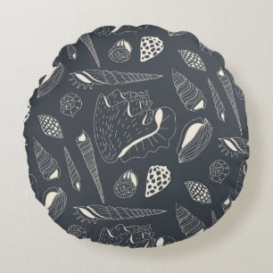 Seamless pattern with sea shells round pillow