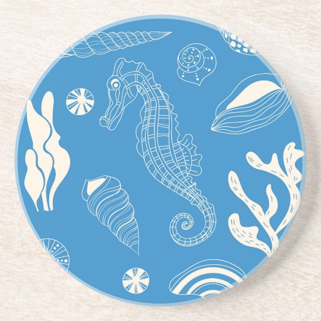 Seamless pattern with sea shells sandstone coaster (Front)