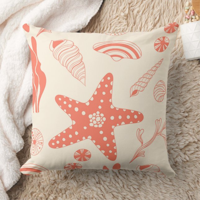 Seamless pattern with sea shells throw pillow (Blanket)