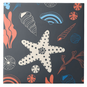 Seamless pattern with sea shells tile