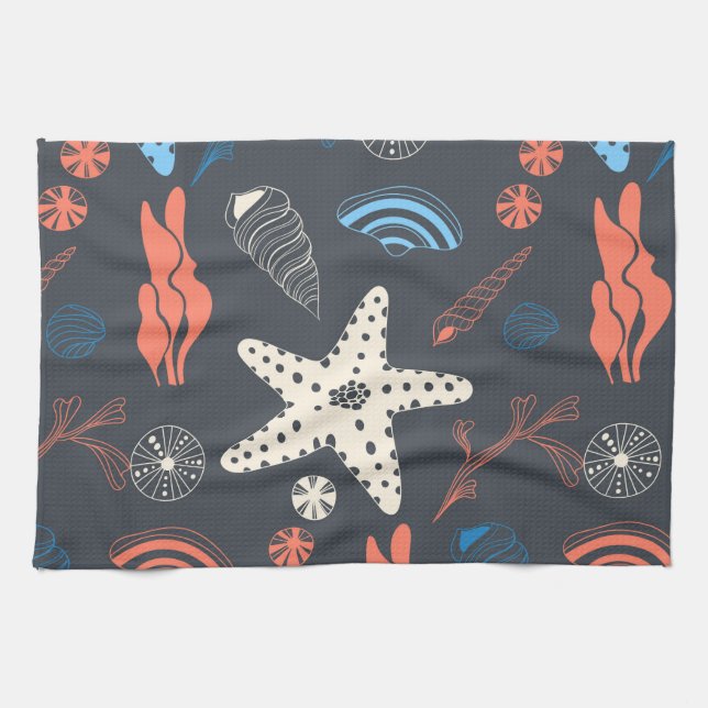 Seamless pattern with sea shells towel (Horizontal)