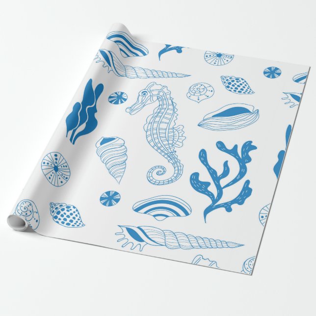Seamless pattern with sea shells wrapping paper (Unrolled)