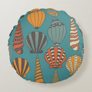 Seamless pattern with seashells, hand drawn icons  round pillow