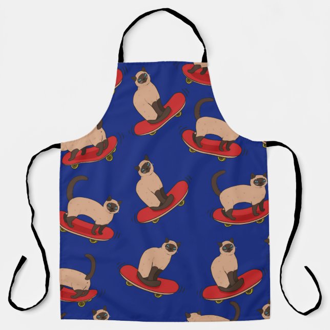 Seamless pattern with siamese cats on skateboards. apron (Front)