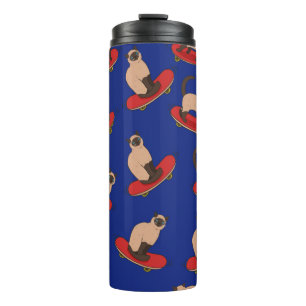 Seamless pattern with siamese cats on skateboards. thermal tumbler