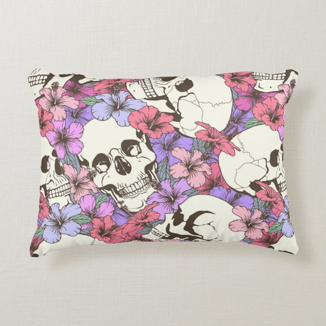 Seamless pattern with skulls fnd flowers accent pillow (Front)