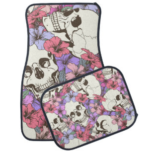 Seamless pattern with skulls fnd flowers car floor mat