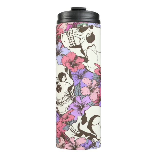 Seamless pattern with skulls fnd flowers thermal tumbler (Front)