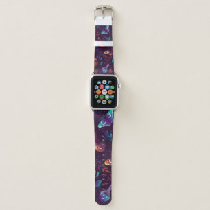 Seamless pattern with space butterfly, crystals, h apple watch band